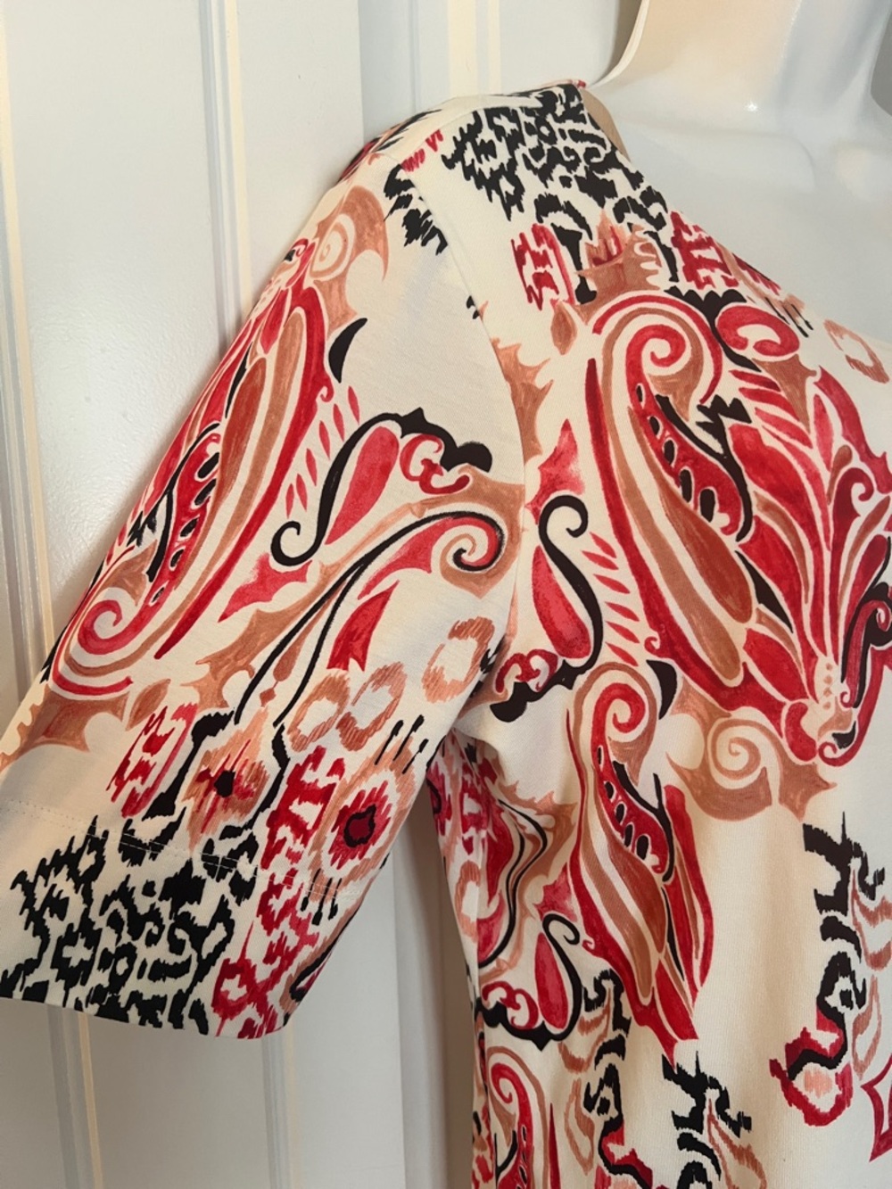 NWT CHICO’S TOUCH OF COOL TRIBAL BALLET ELBOW TEE TOP SZ 12/L - Picture 6 of 11